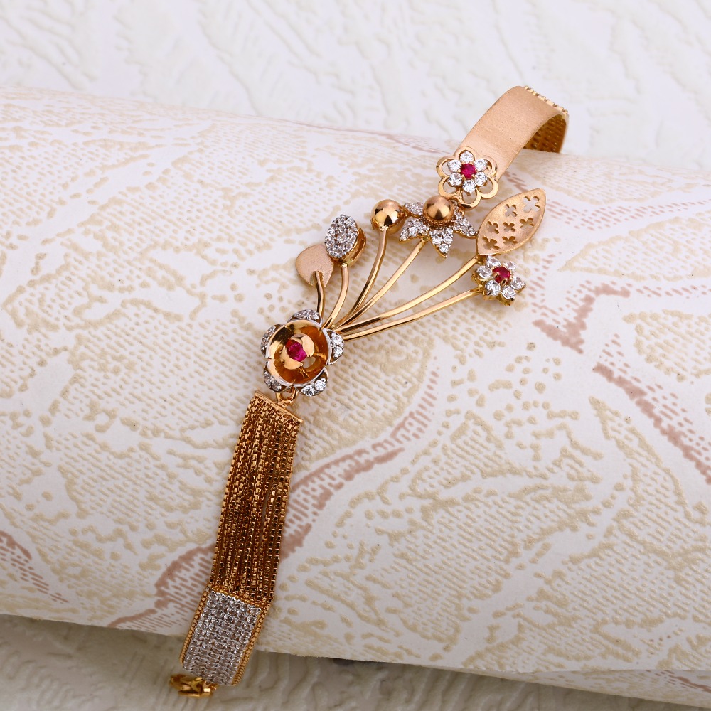 750 CZ Rose Gold hALLMARK Women's Kada  Bracelet RLKB141
