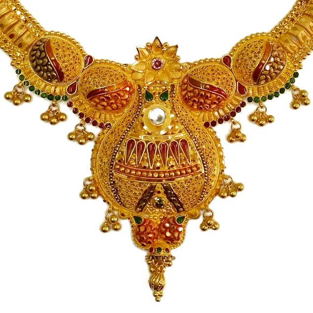 22k gold calcutti half necklace set mga - gn0048