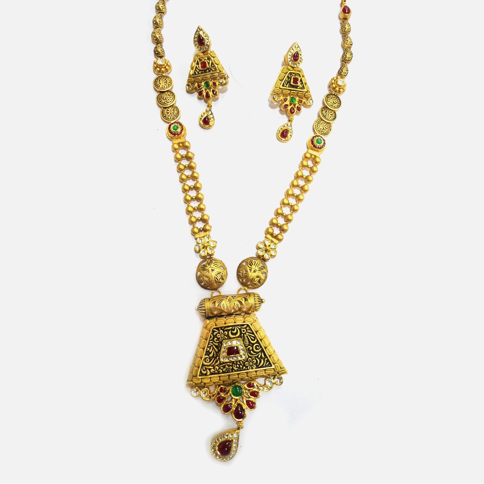 916 Gold Antique Bridal Long Necklace Set RHJ-4637