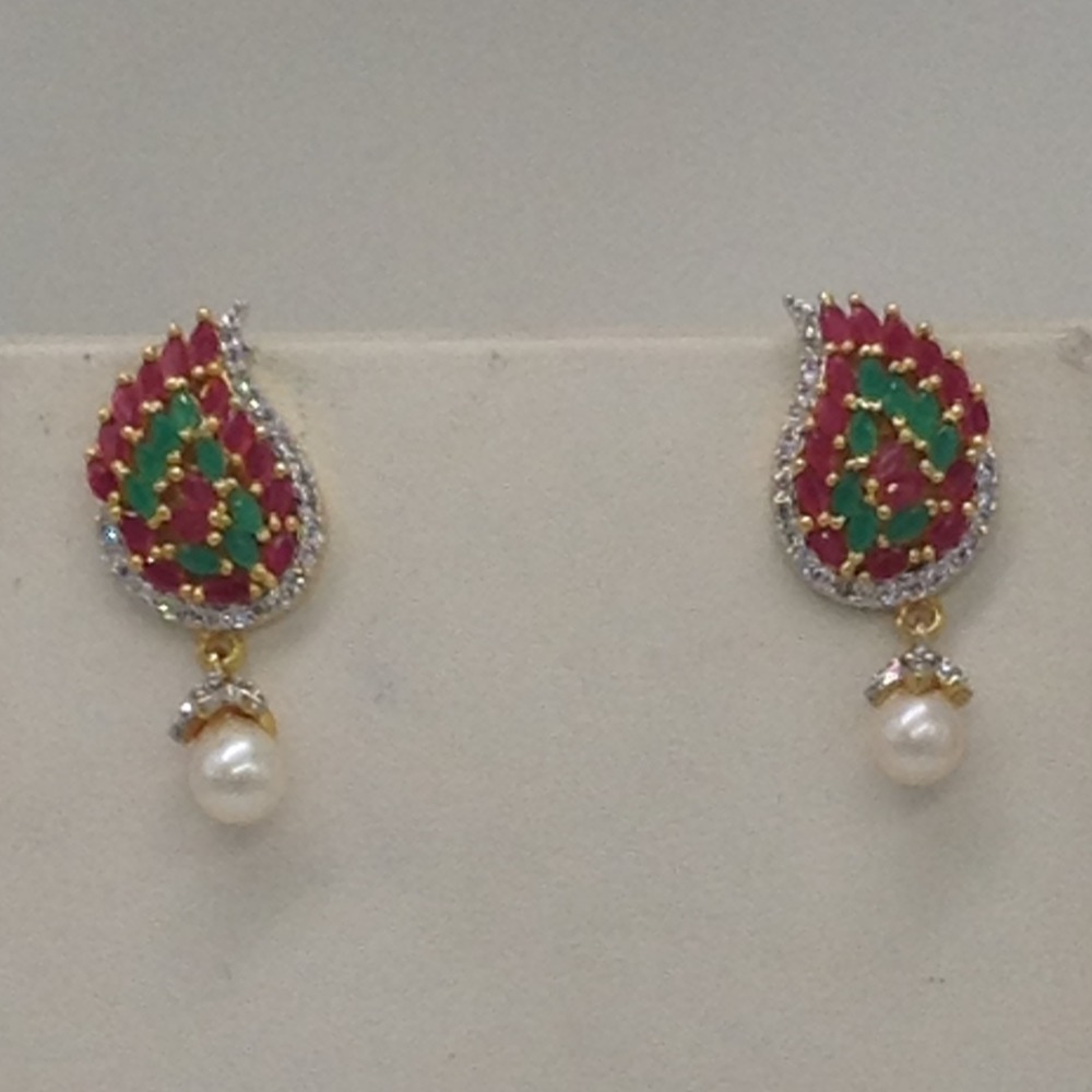 Multicolour cz pendent set with 1 line button pearls jps0290