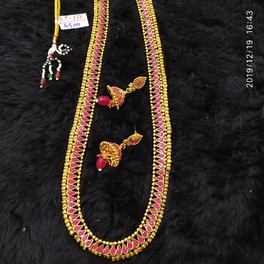 beautiful pink long necklace set#784