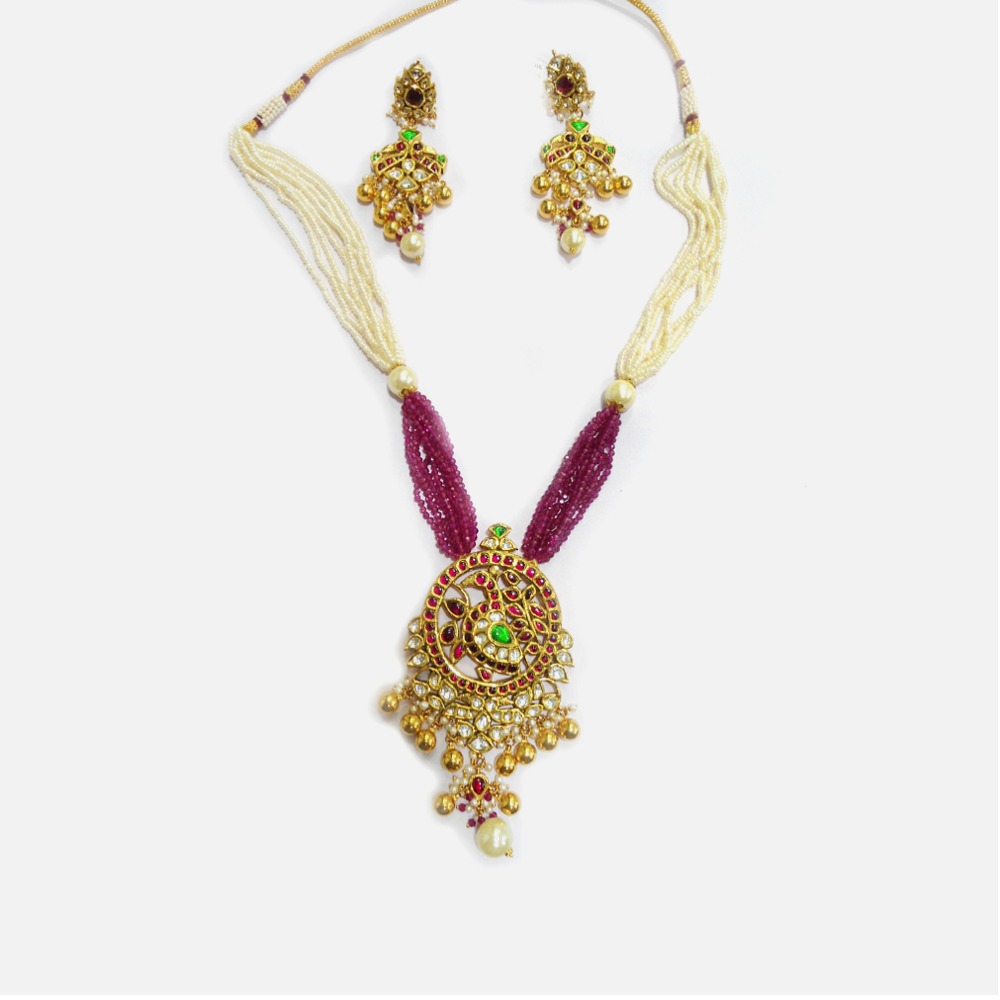 22KT Gold Antique Wedding Long Necklace Set RHJ-5006