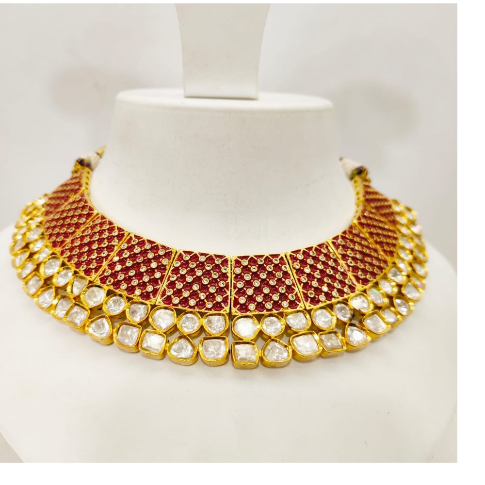Gold plated choker with small ruby stone necklace set 1473