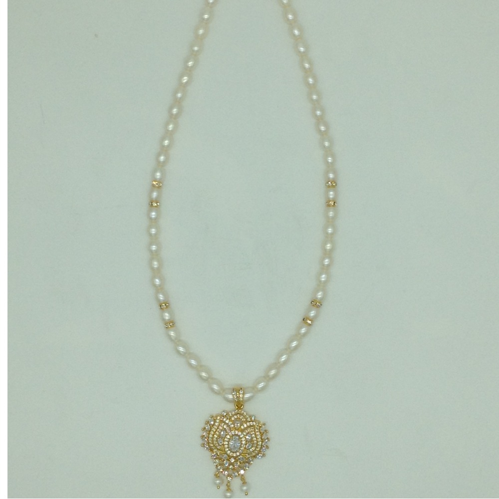 White Cz Pendent Set With 1 Line White Pearls Mala JPS0831