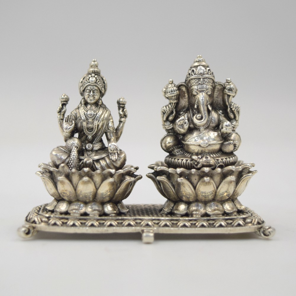Silver Laxmiji & Ganeshji Murti
