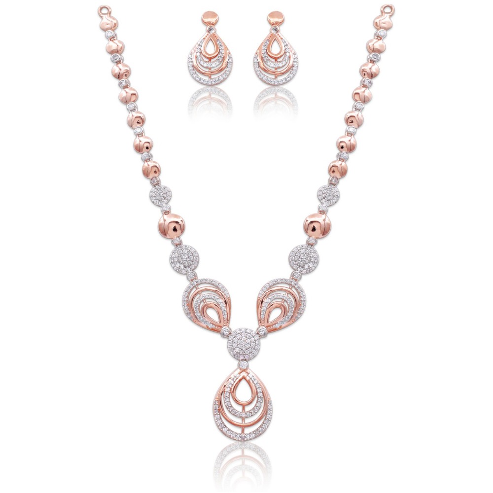 18k rose gold designer necklace set for wedding kv-ns430