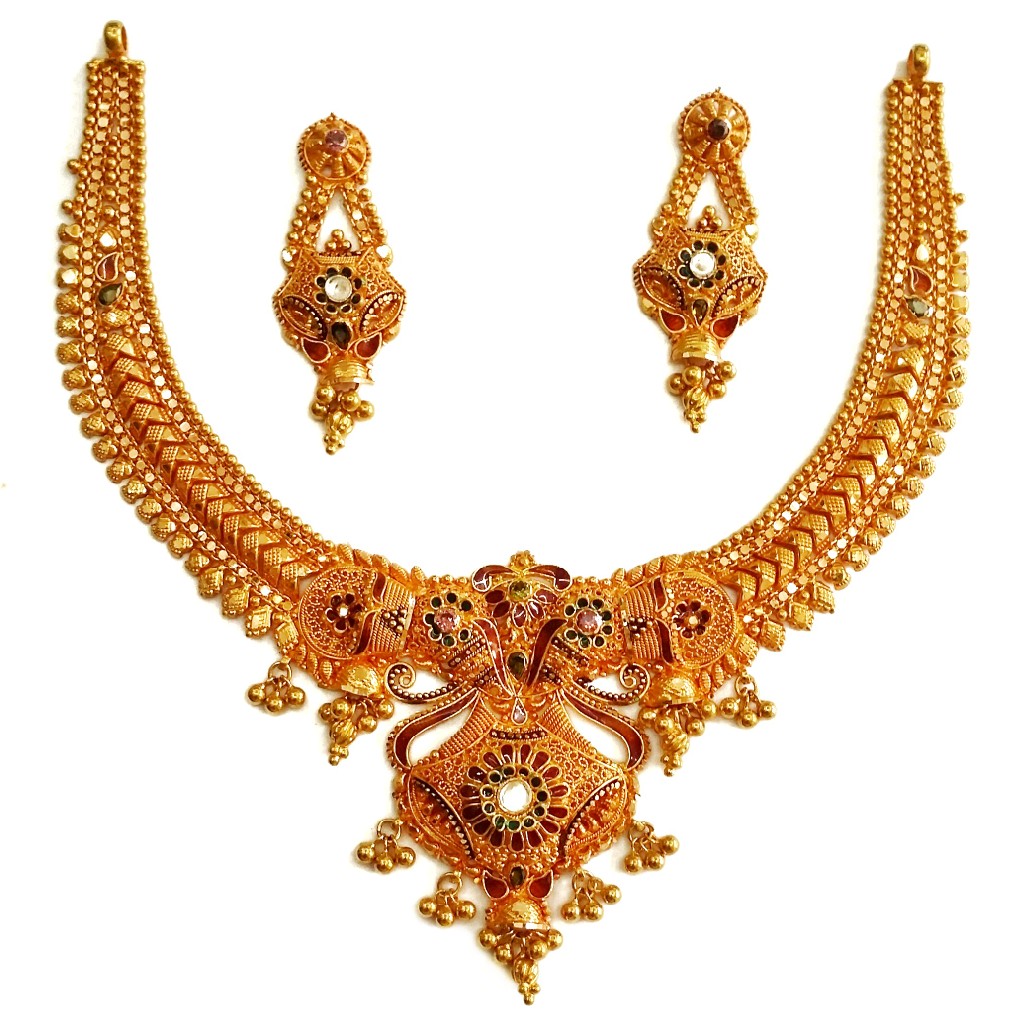 22k gold calcutti half necklace set mga - gn0047