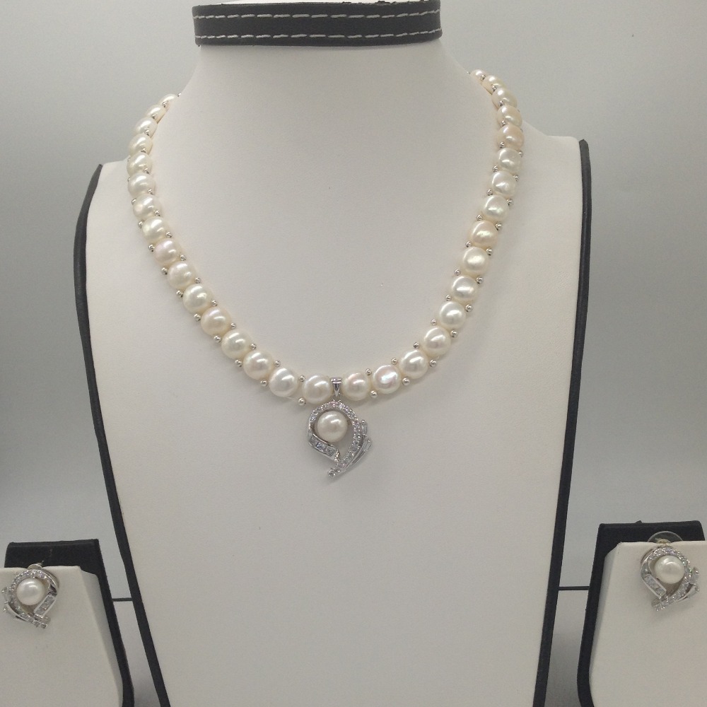 White cz and pearls pendent set with 1 line button mala jps0414