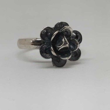 925 Sterling Silver Oxidise Rose Ladies Ring