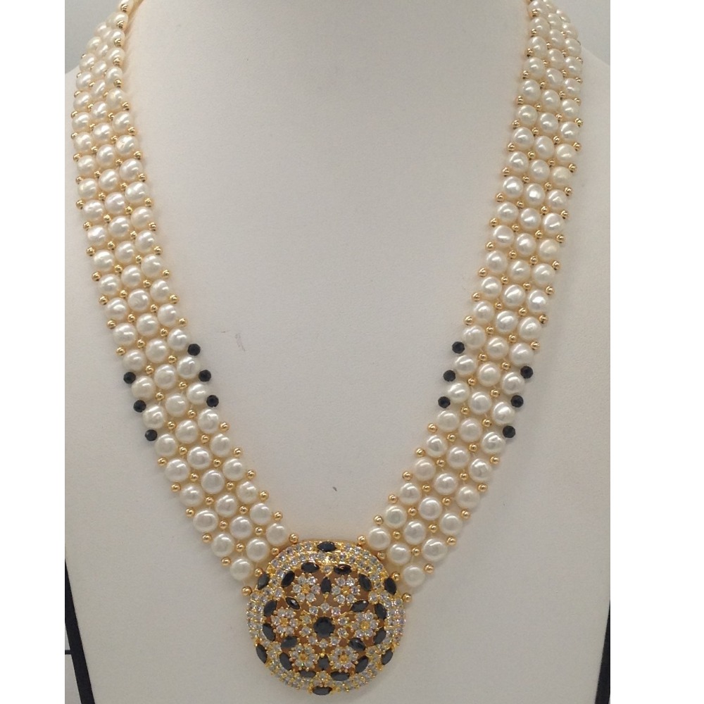 White;black cz pendent set with 3 line button pearls jps0208