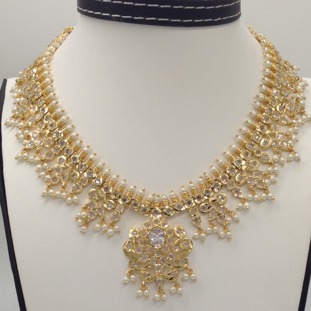 White cz stones and pearls guttapusal necklace set jnc0010