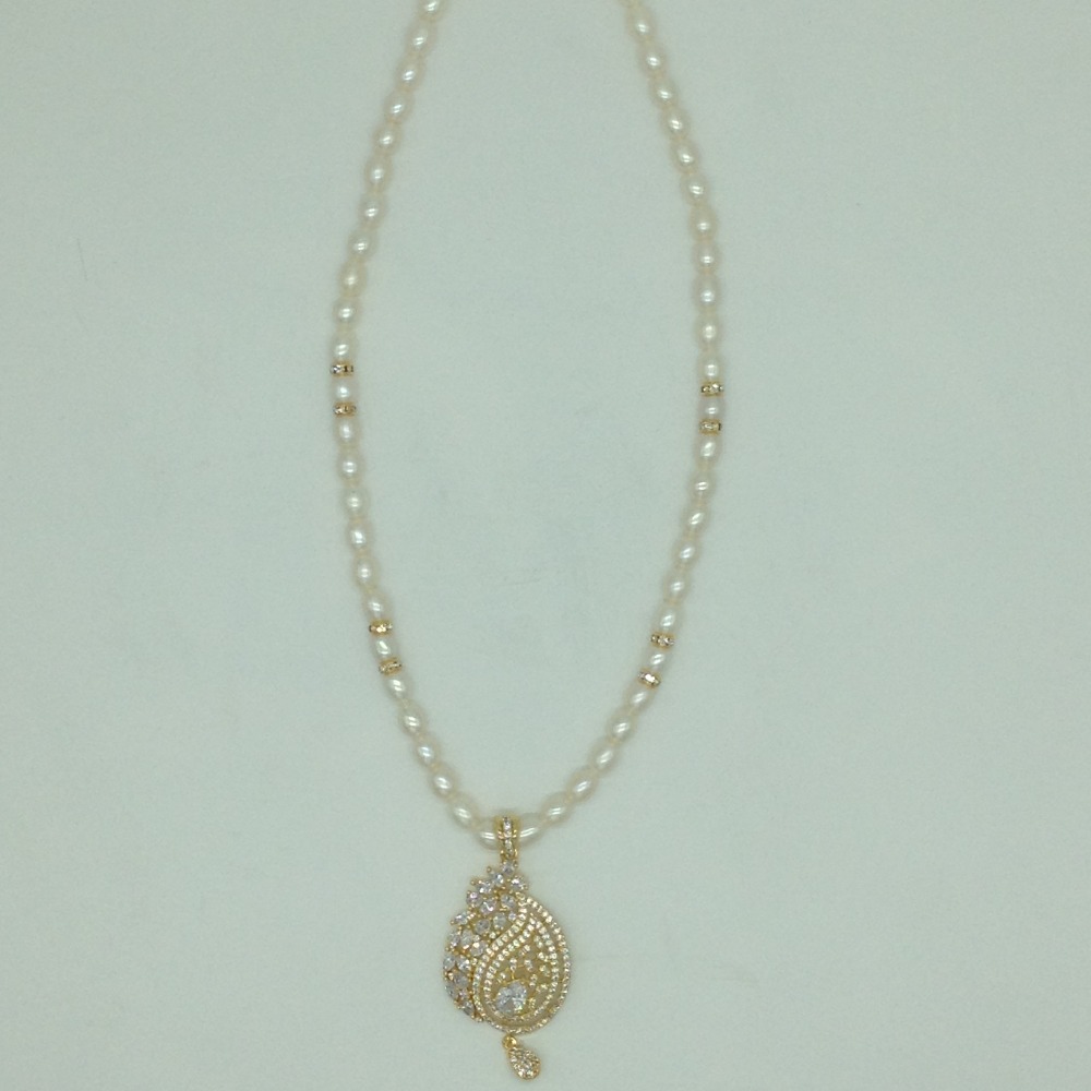 White Cz Pendent Set With 1 Line White Pearls Mala JPS0840