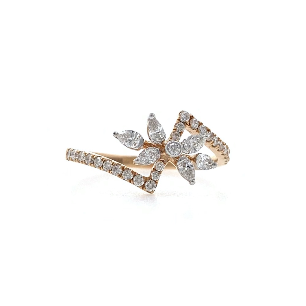 Floral ring with marquise and round diamonds in 18k rose gold - 1.960 grams - vvs ef 0.41 carat - 0lr69