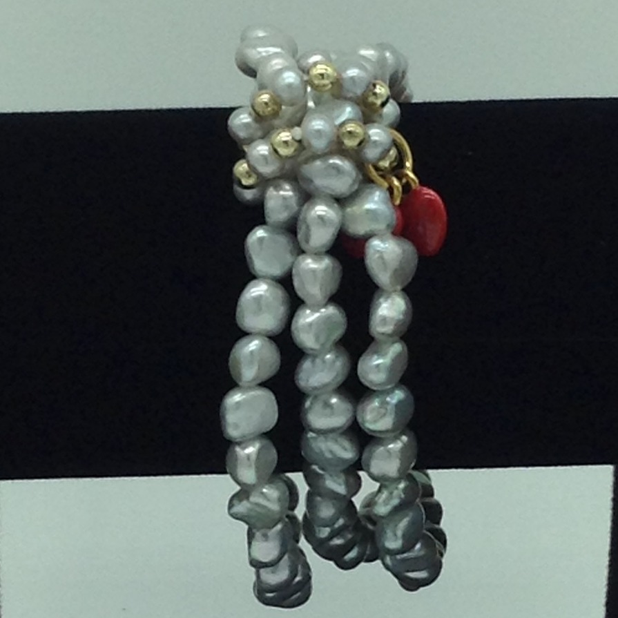 Grey Kudkal Baroque Pearls 3 Layers Elastic Bracelet JBG0198