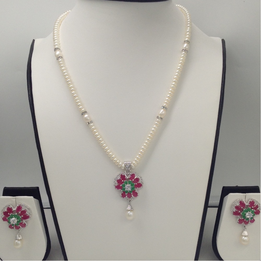 Multicolour cz pendent set with flat pearls mala jps0021