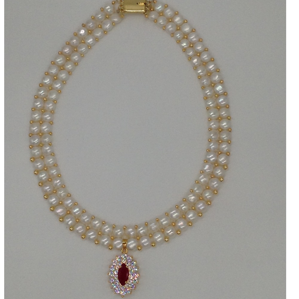 White;red cz pendent set with 2 line button pearls mala jps0262