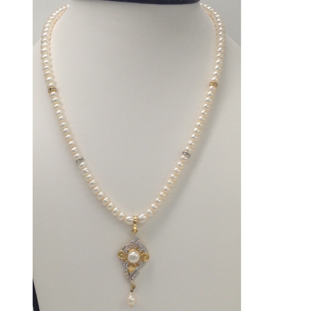 White cz pendent set with flat pearls mala jps0006