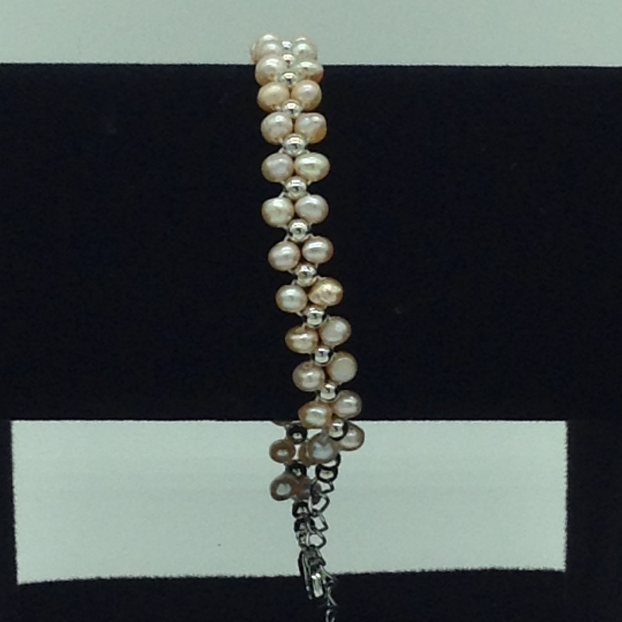 Pink Potato Pearls With White Jaco Balls 2 Layers Bracelet JBG0136