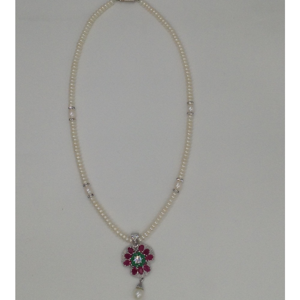 Multicolour cz pendent set with flat pearls mala jps0021