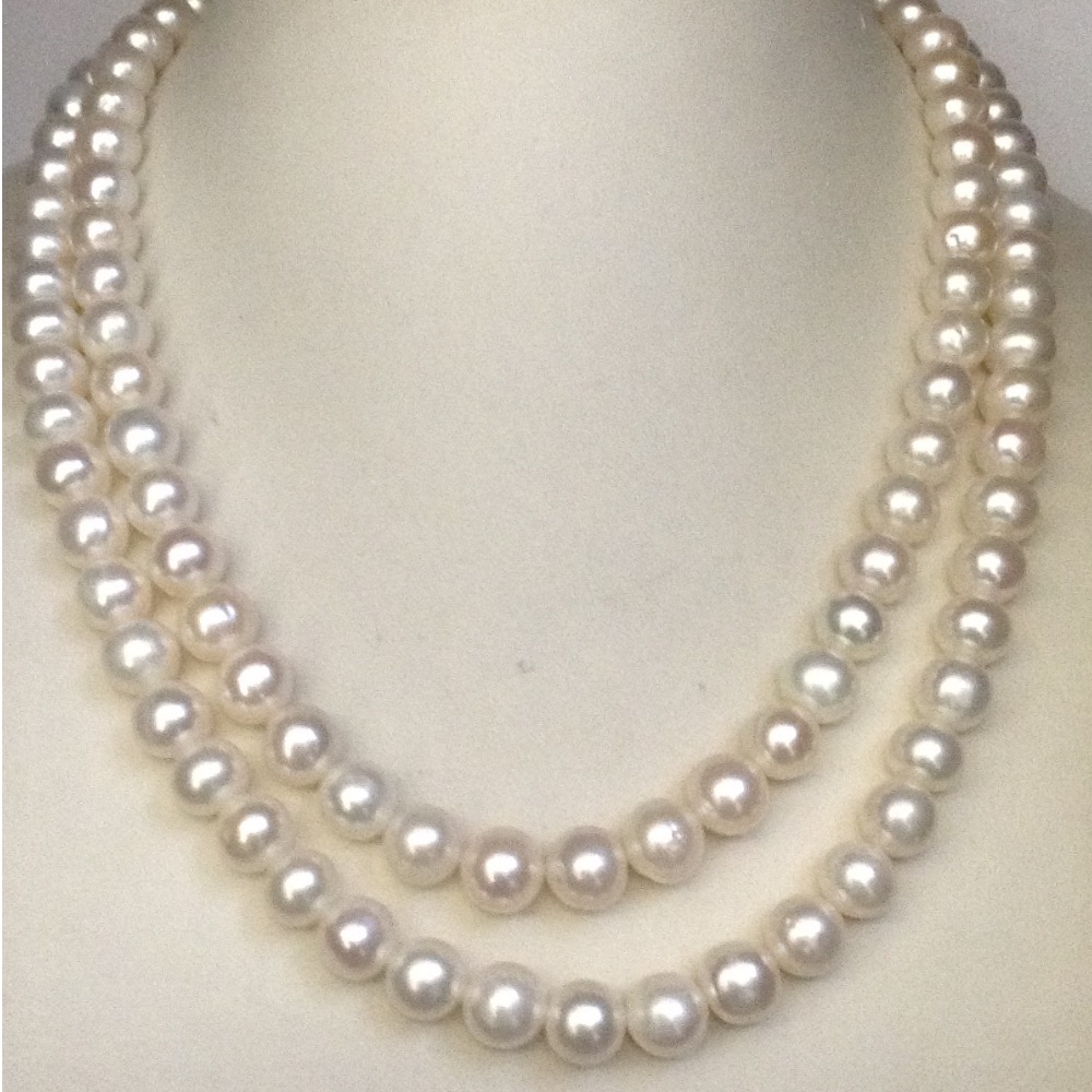 Freshwater White Round Pearls Necklace 2 Layers JPM0064