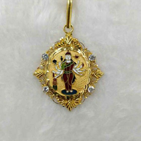 22KT Antique Gold Sadhi Maa Meenakari Pendant