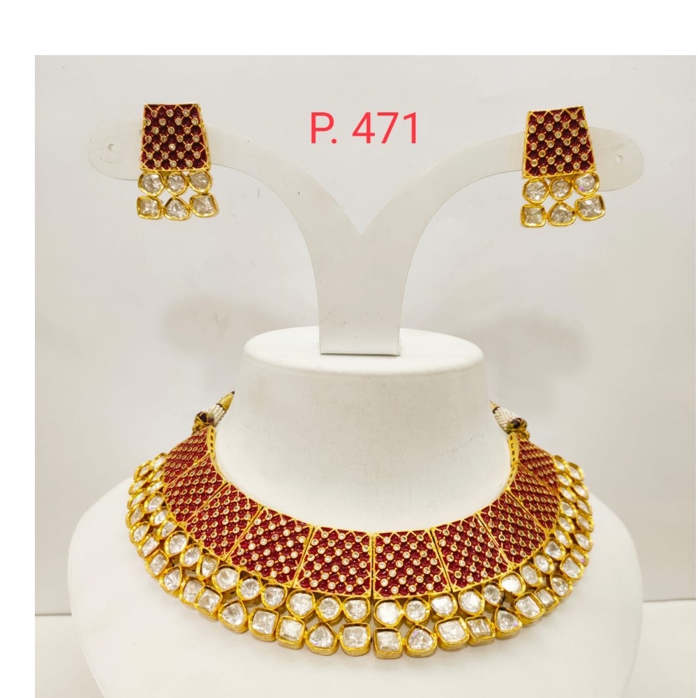 Gold plated choker with small ruby stone necklace set 1473