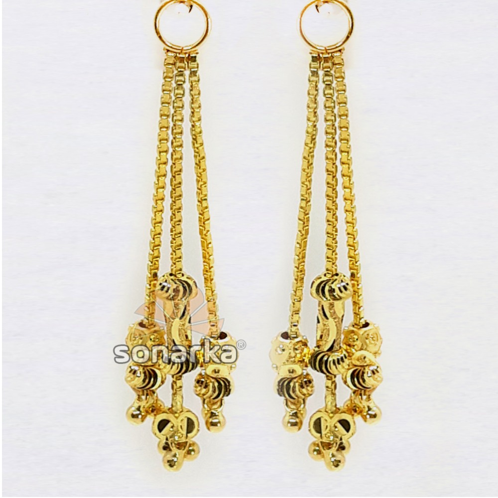 Triple Line Gold Earrings Drops with Charms SK - E013