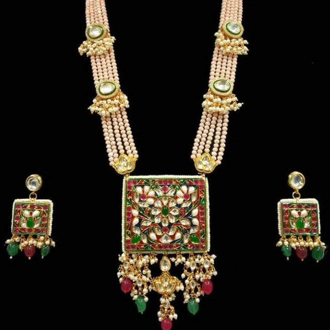 22k gold jadtar square shape design necklace set