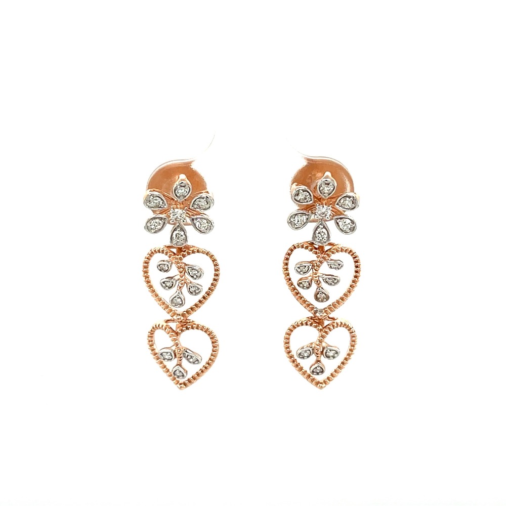 Trio Heart Hanging Diamond Hanging Earrings in 14k Gold