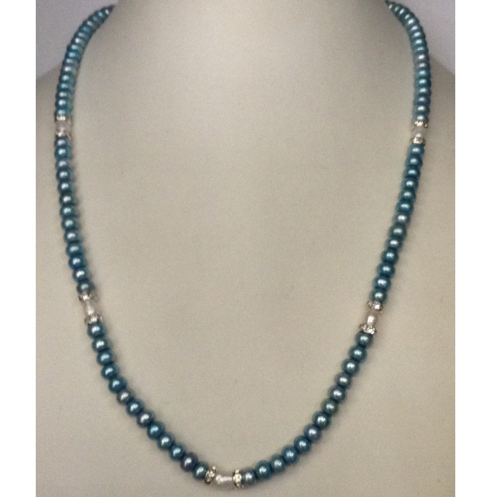 Freshwater blue flat pearls strand with cz chakri JPM0105