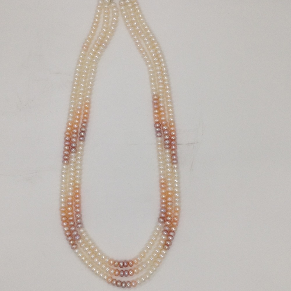 multicoloured shaded flat pearls 3 layers necklace jpm0314