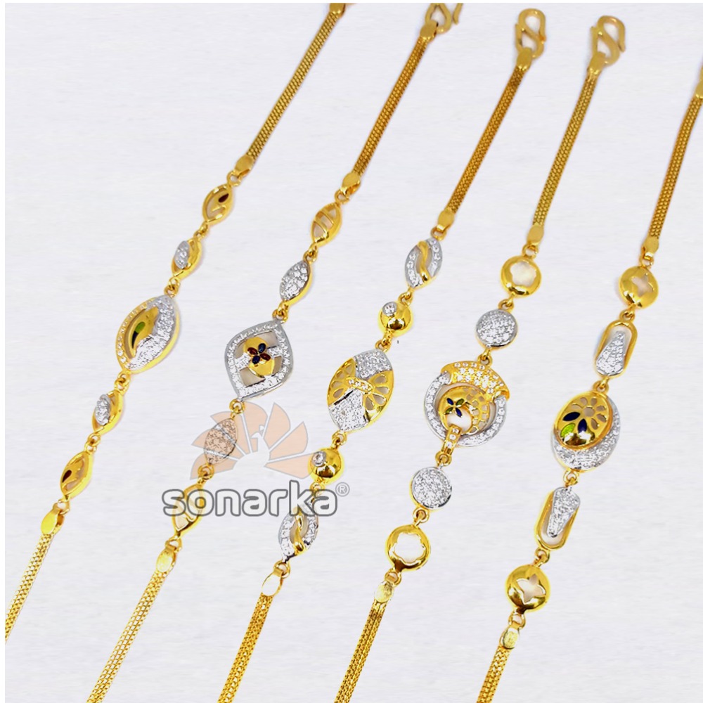 916 Designer Plain Gold Colourful Beaded Ladies Bracelet