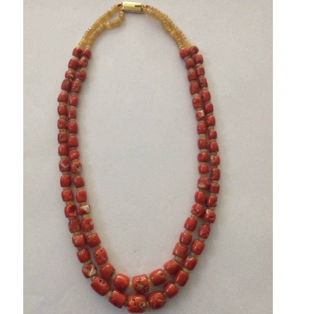 Natural orange corals oval drums and opal beeds necklace JSC0076