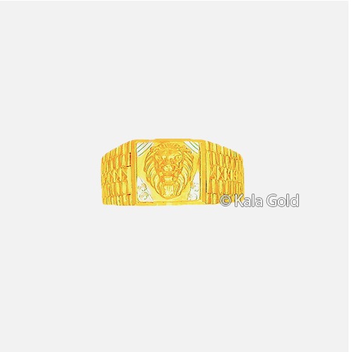 916 Gold Indian CZ Lion Design Gents Ring