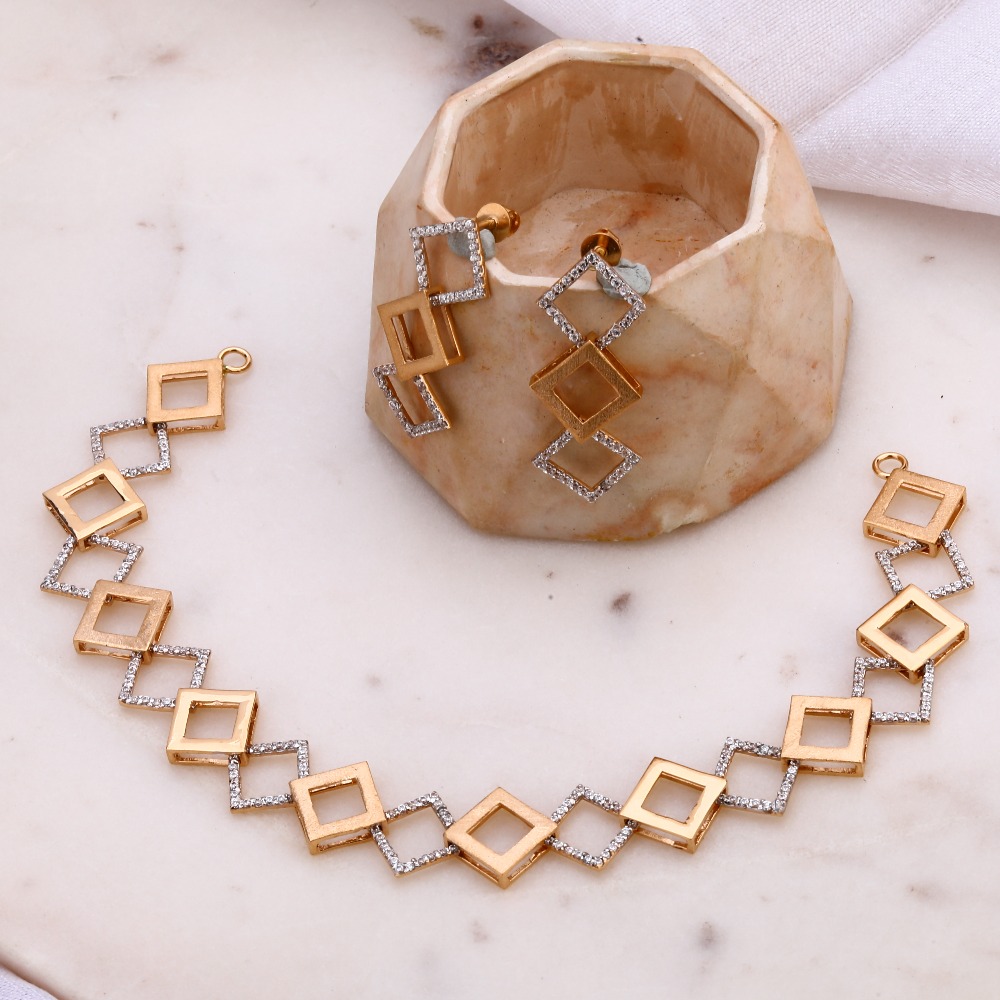 916 Gold CZ Diamond Shape Fancy Necklace Set