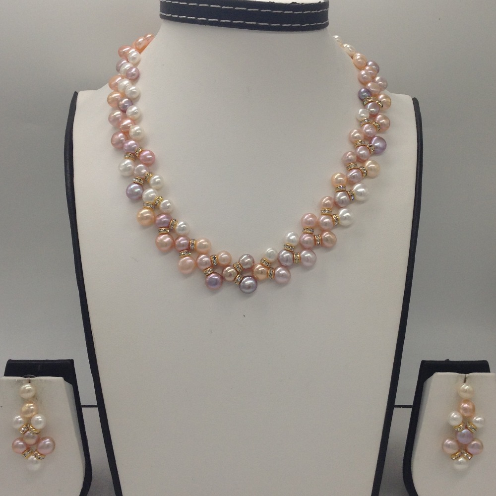 Freshwater Multi Colour Button Pearls ZigZag Necklace Set JPP1011