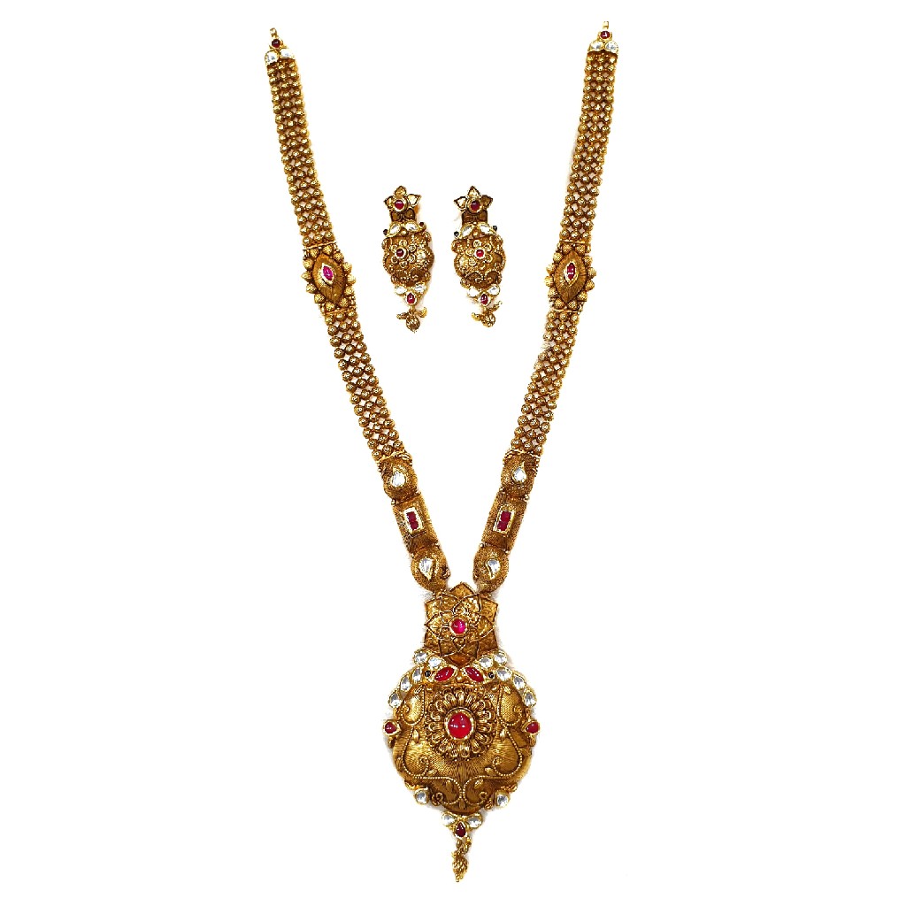 22k Gold Antique Oxidised Designer Necklace Set MGA - GLS075
