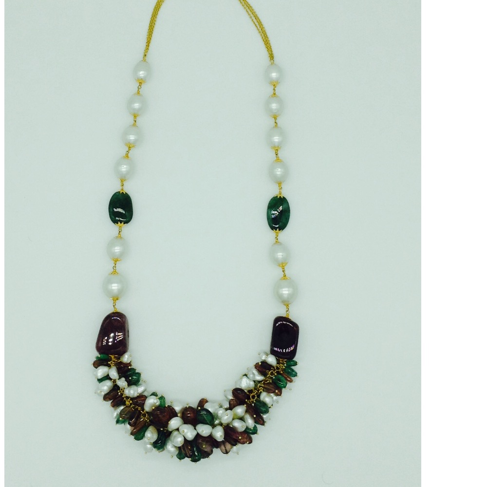 South sea pearls; Emerald and Tormaline Gold Taar Necklace JGT0008