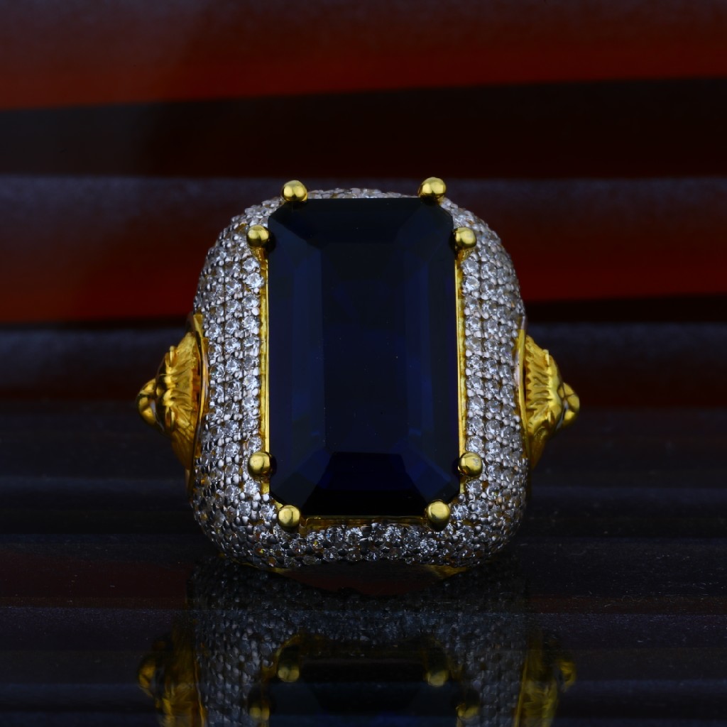 Mens Exclusive Blue Stone Heavy Designer Gold Ring-MHR09