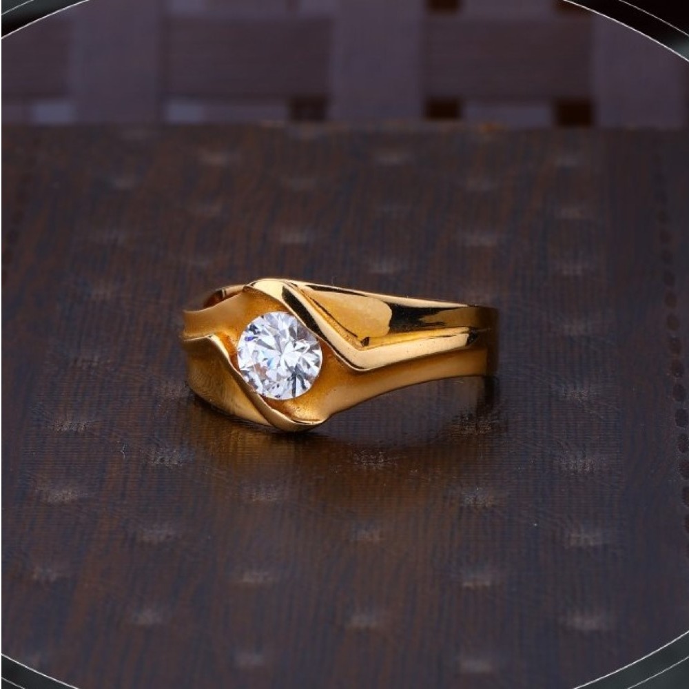22k yellow gold trendy cz ring for mens r18-872