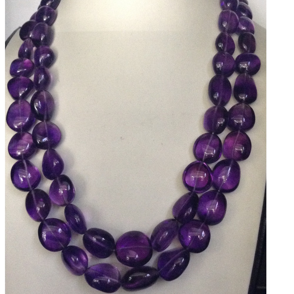 Natural Purple Amethyst Oval Tumbles 2 Layers Necklace JSS0077