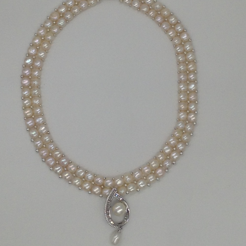 White cz pendent set with 2 line button pearls mala jps0238