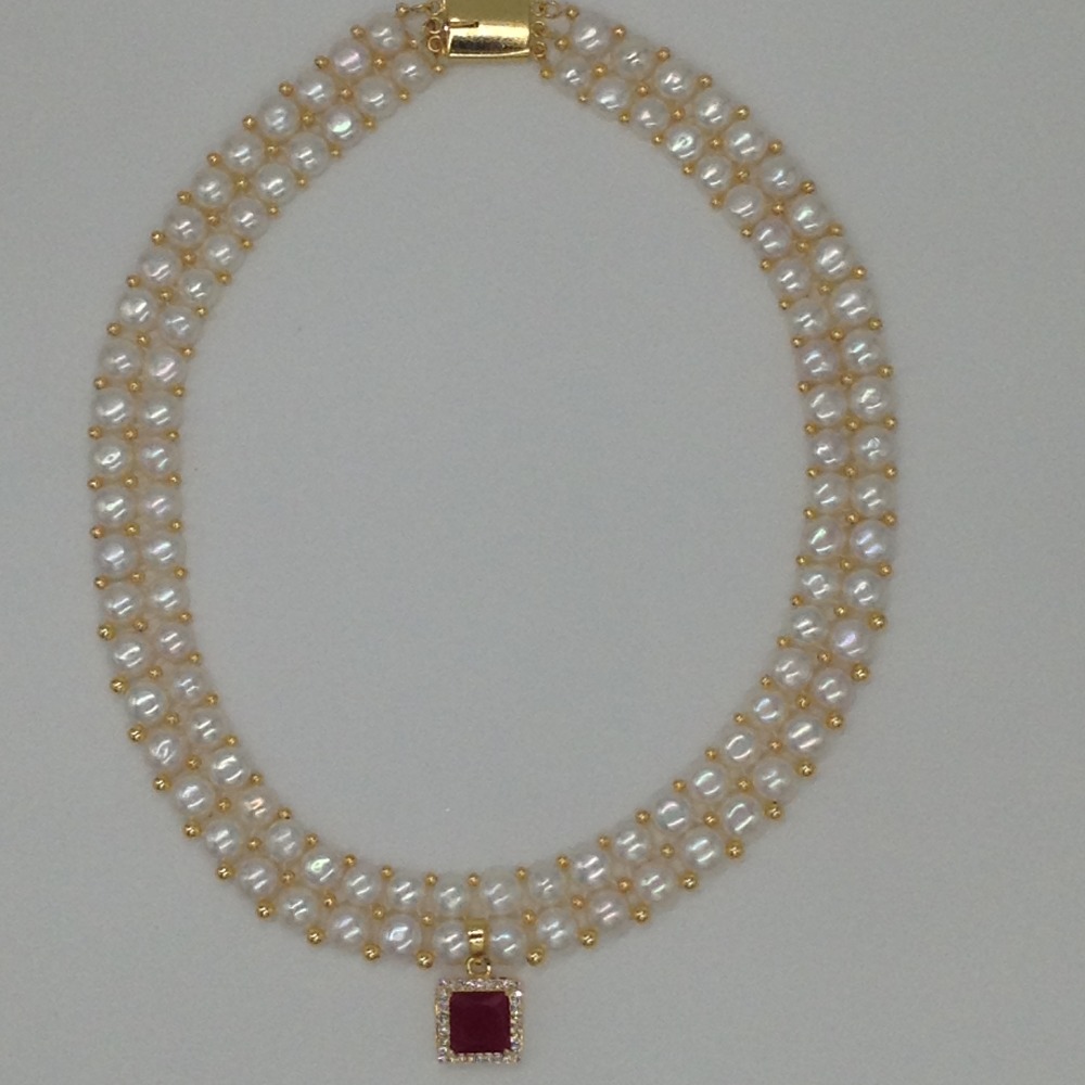 White;red cz pendent set with 2 line button pearls jps0252