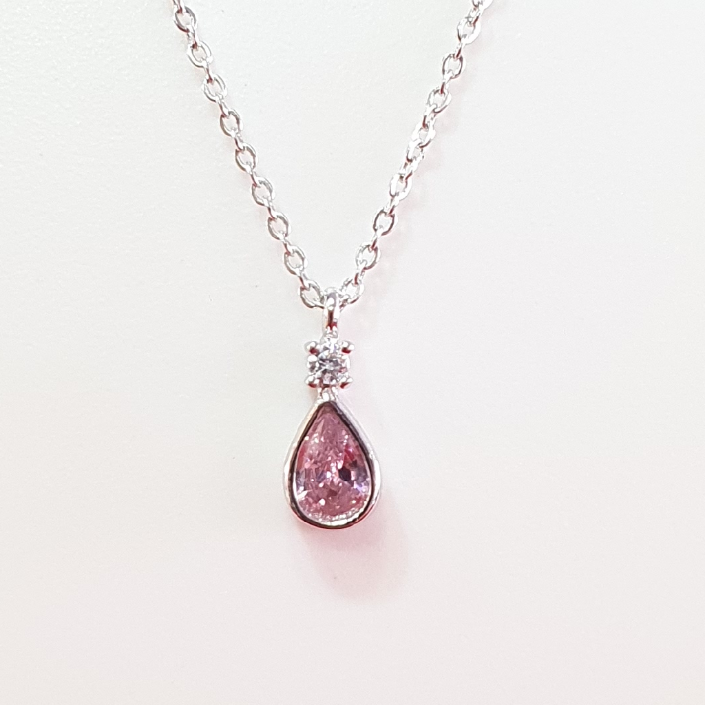 Silver 92.5 Pink Diamond Chain Pendant
