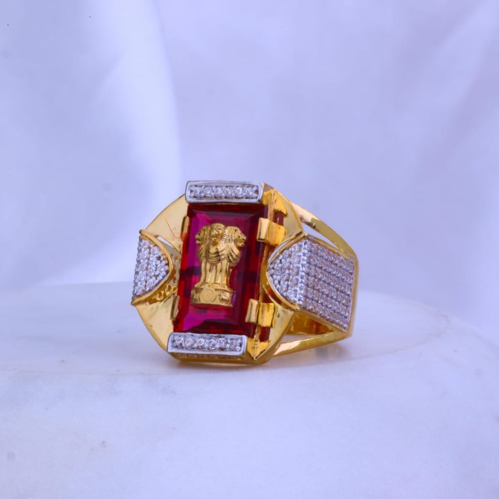 916 gold cz ashok stambh design gents ring