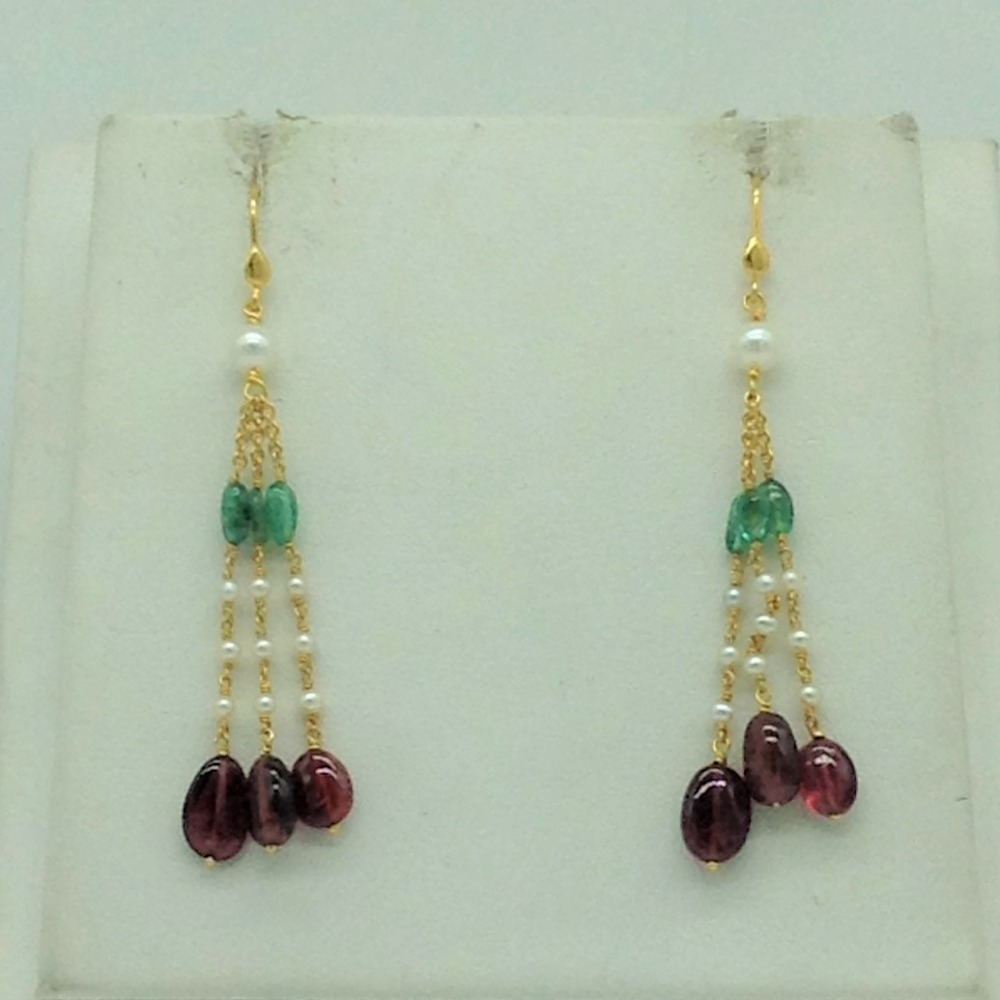 Round Pearls with Ruby, Emeralds Gold Taar Necklace Set JGT0026