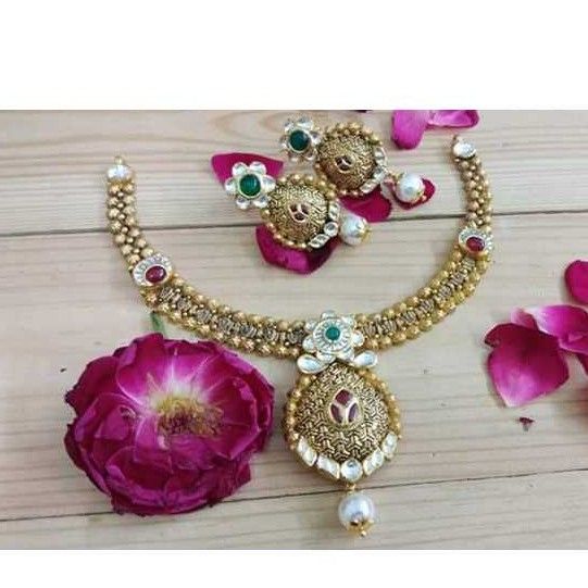 22kt Gold Necklace Set With Pearl Drop