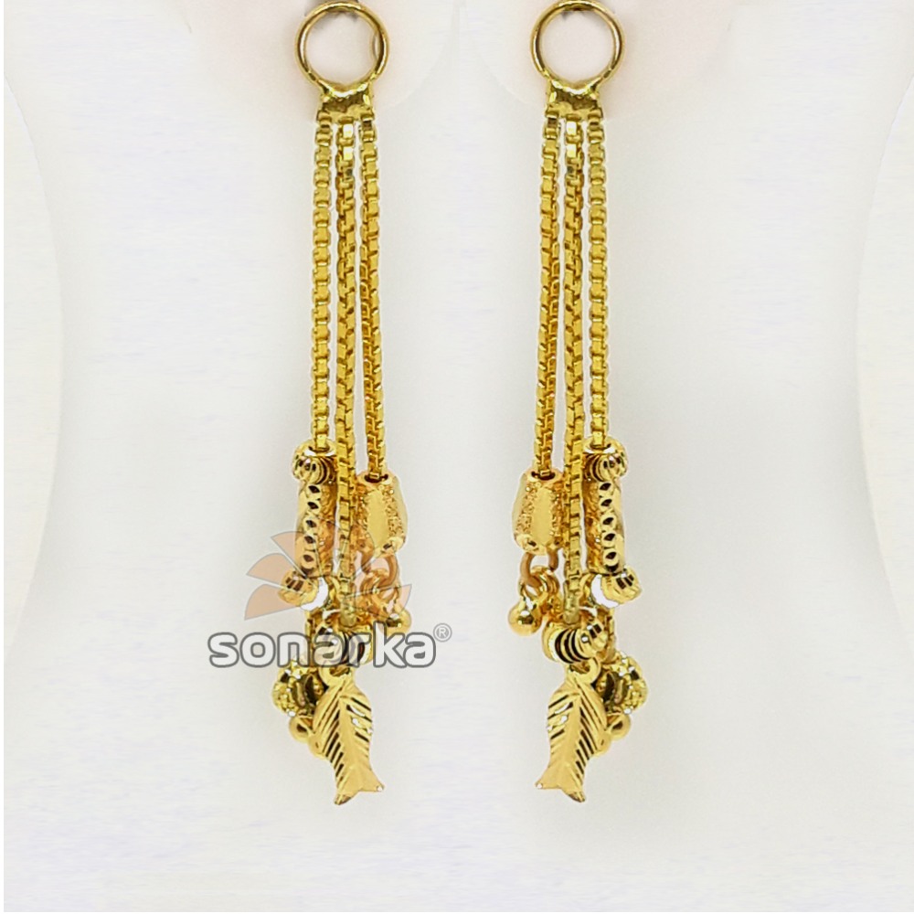 Triple Line Gold Earrings Drops With Charms SK - E014