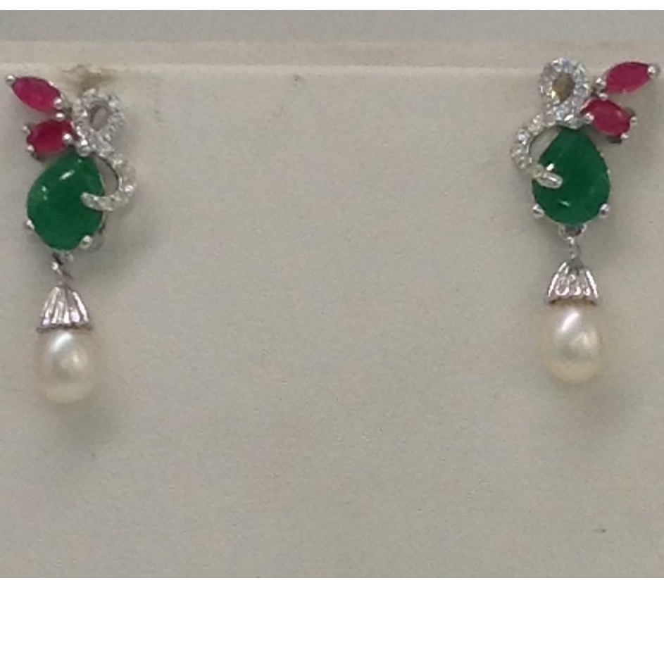 Multicolour cz pendent set with oval pearls mala jps0056