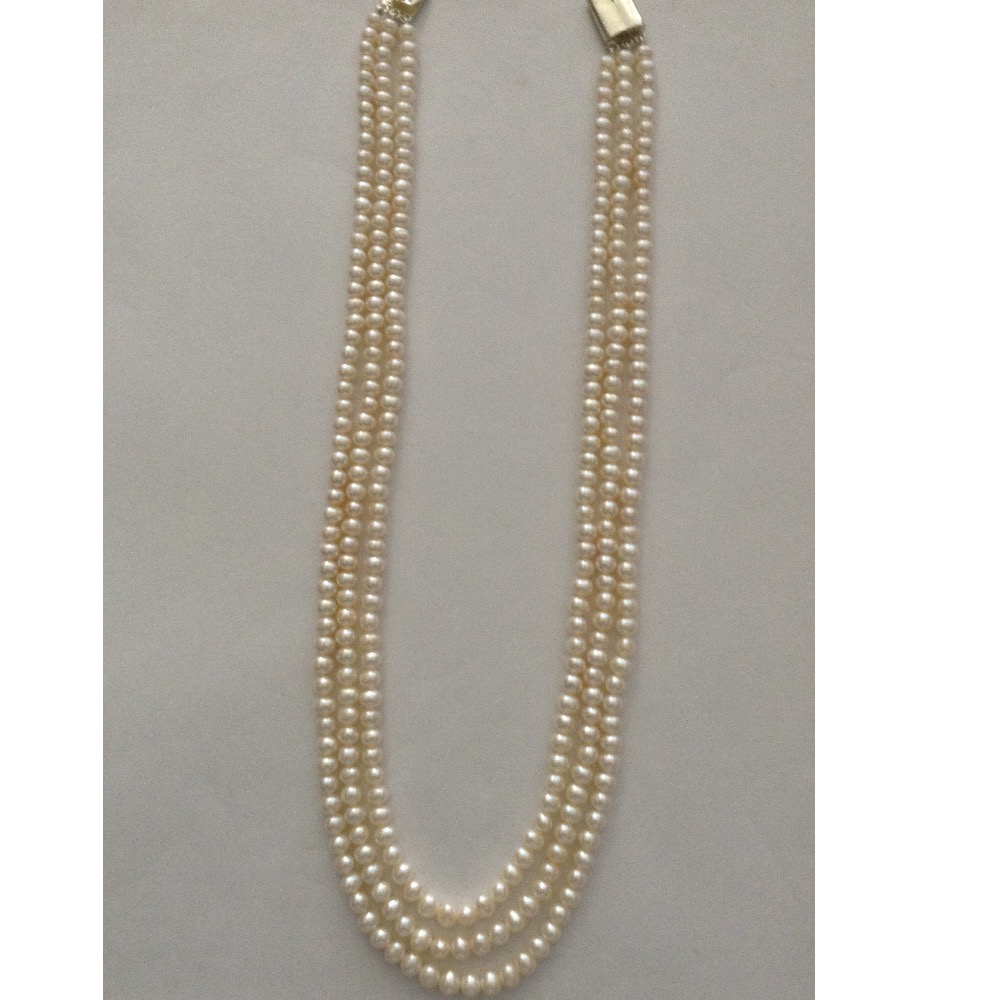 Freshwater White Potato Pearls Necklace 3 Layers JPM0044